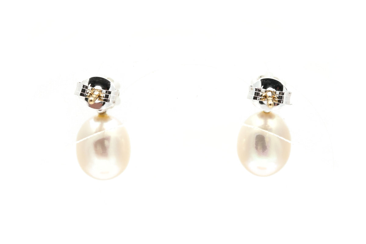 Boucles d'oreilles Puces en or blanc, perles et diamants