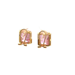Boucles d'oreilles Clips en or jaune, pierre rose et diamants