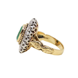 Bague Entourage en or jaune, argent, émeraude et diamants