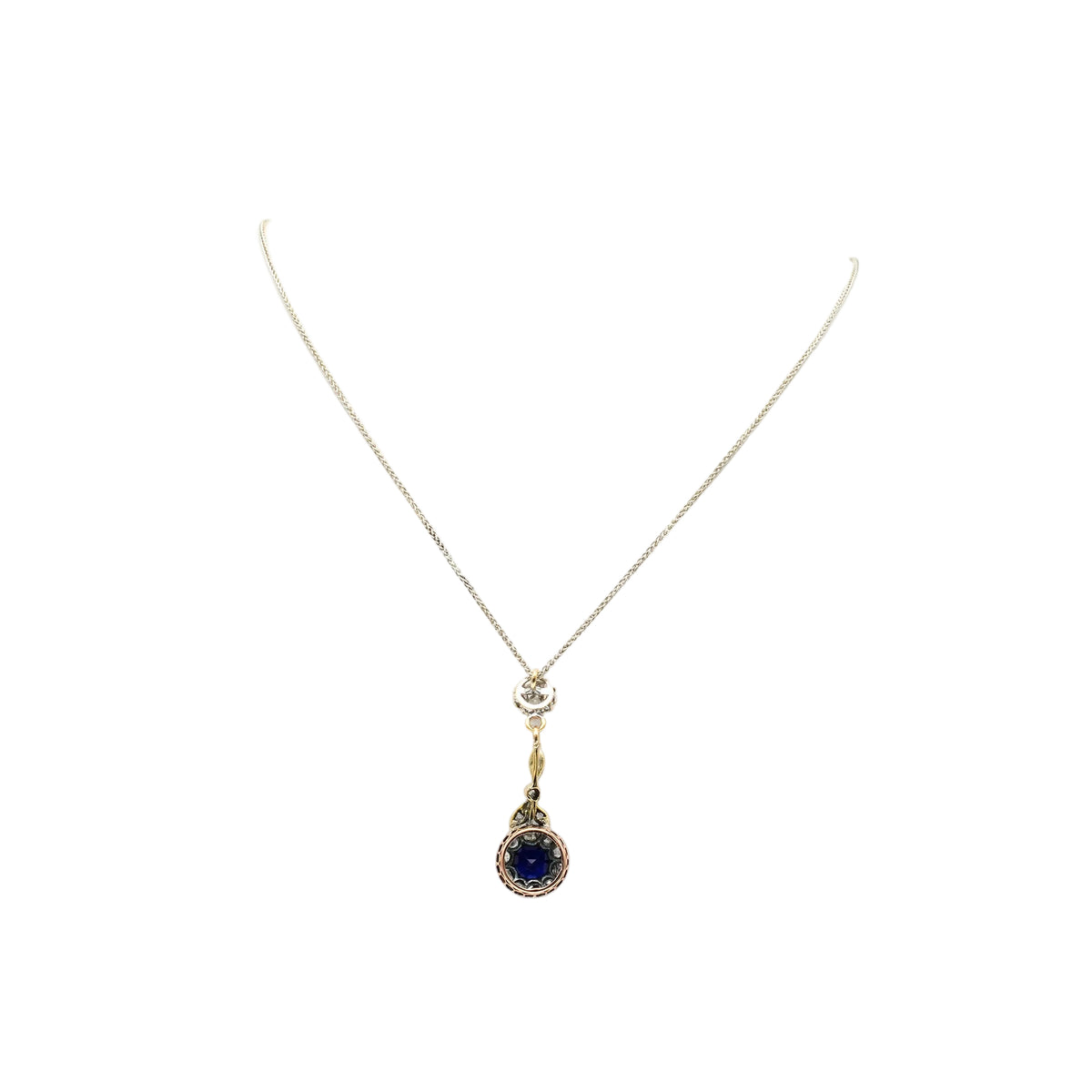 Collier Pendentif en or jaune, argent, saphir et diamants