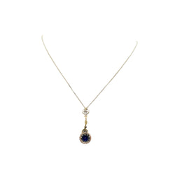 Collier Pendentif en or jaune, argent, saphir et diamants