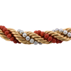 Parure en or jaune, corail et perles