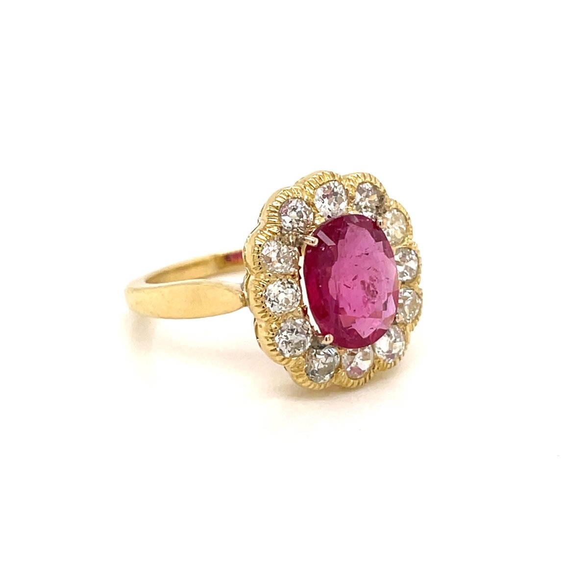 1800 Ruby Diamond Gold Cluster Ring - Castafiore