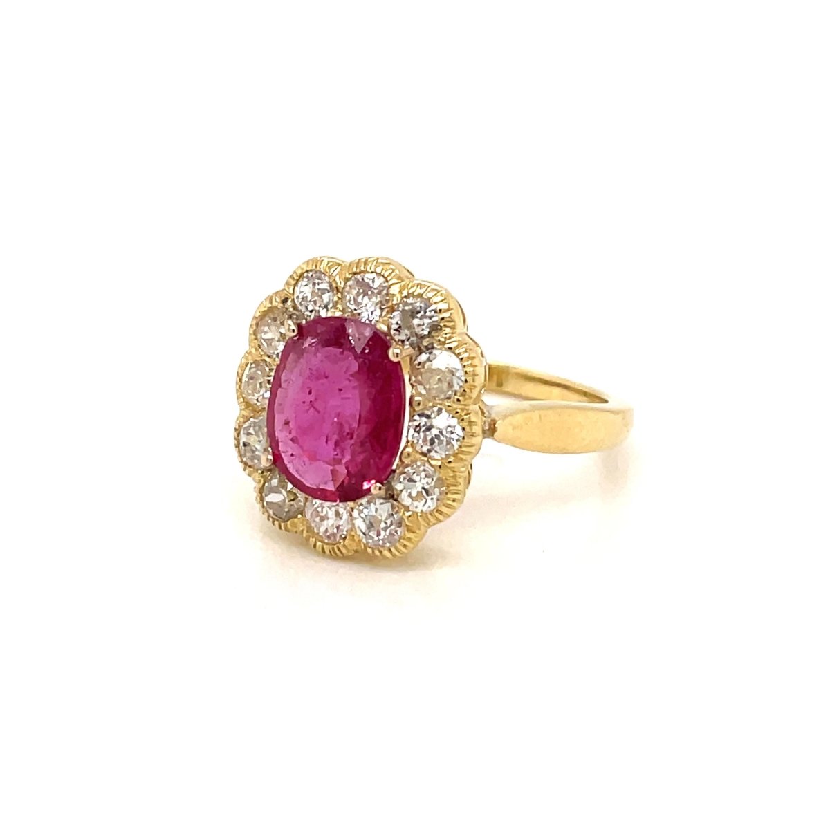 1800 Ruby Diamond Gold Cluster Ring - Castafiore