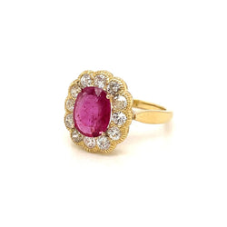 1800 Ruby Diamond Gold Cluster Ring - Castafiore
