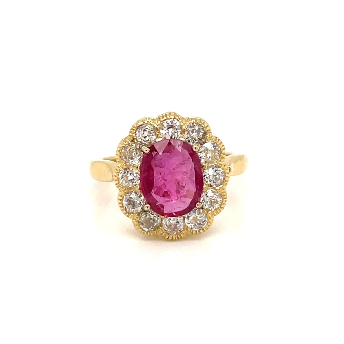 1800 Ruby Diamond Gold Cluster Ring - Castafiore