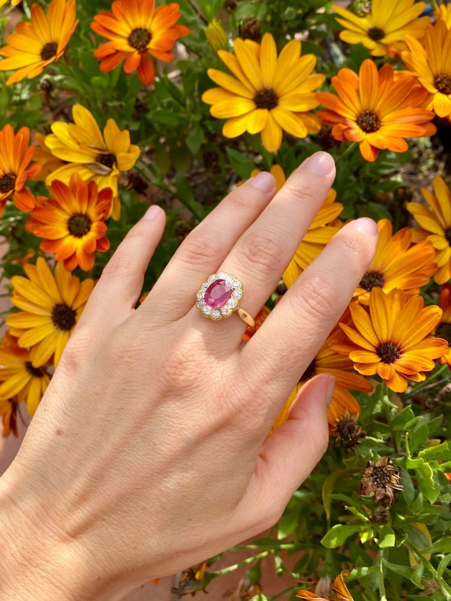 1800 Ruby Diamond Gold Cluster Ring - Castafiore