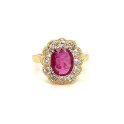 1800 Ruby Diamond Gold Cluster Ring - Castafiore