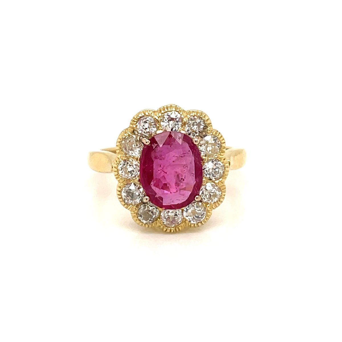 1800 Ruby Diamond Gold Cluster Ring - Castafiore