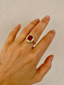 1800 Ruby Diamond Gold Cluster Ring - Castafiore
