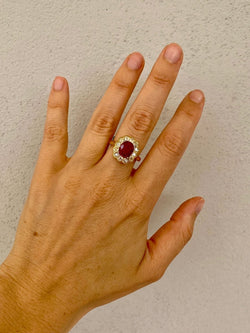1800 Ruby Diamond Gold Cluster Ring - Castafiore
