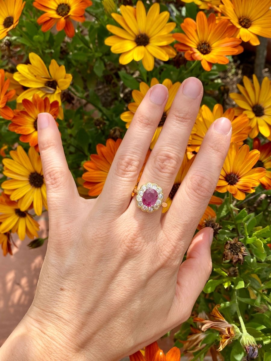 1800 Ruby Diamond Gold Cluster Ring - Castafiore