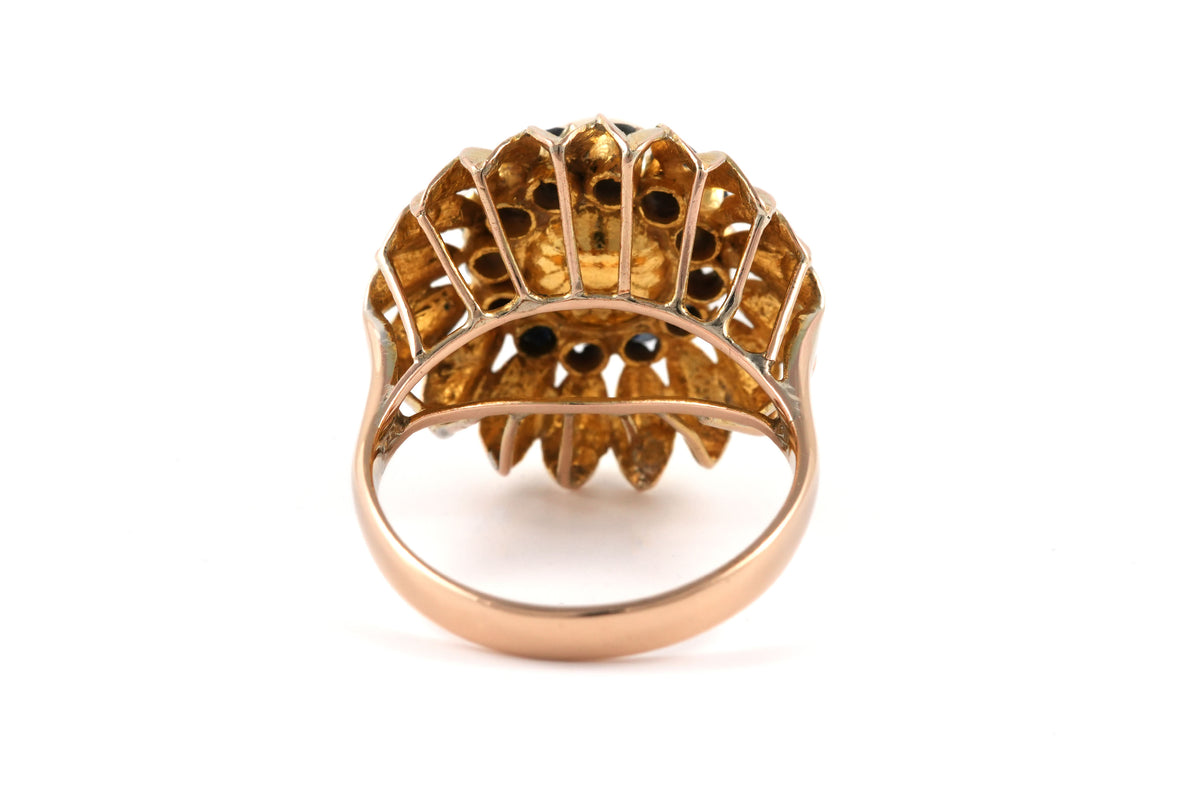 Bague Dôme en or jaune, perle et saphirs
