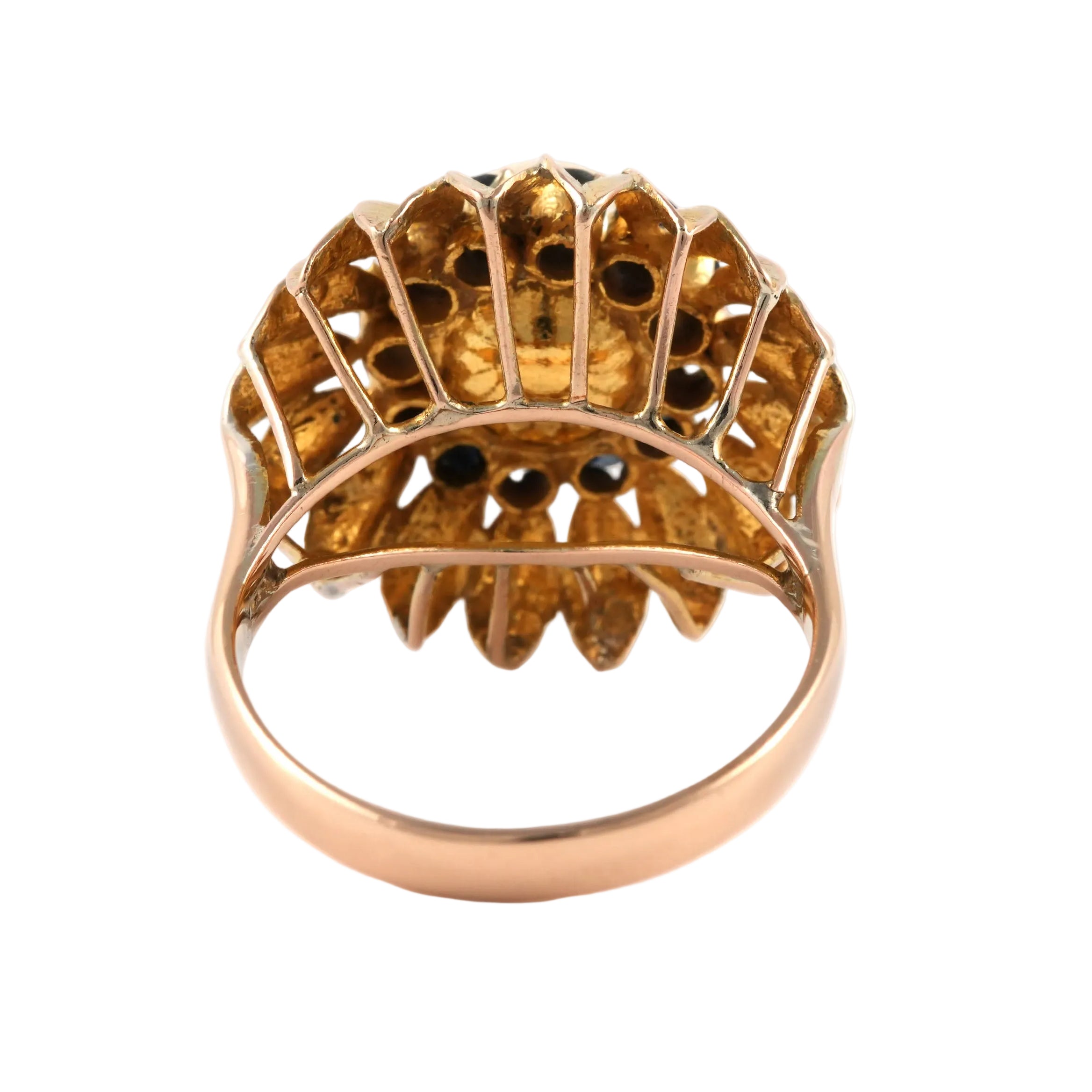 Bague Dôme en or jaune, perle et saphirs