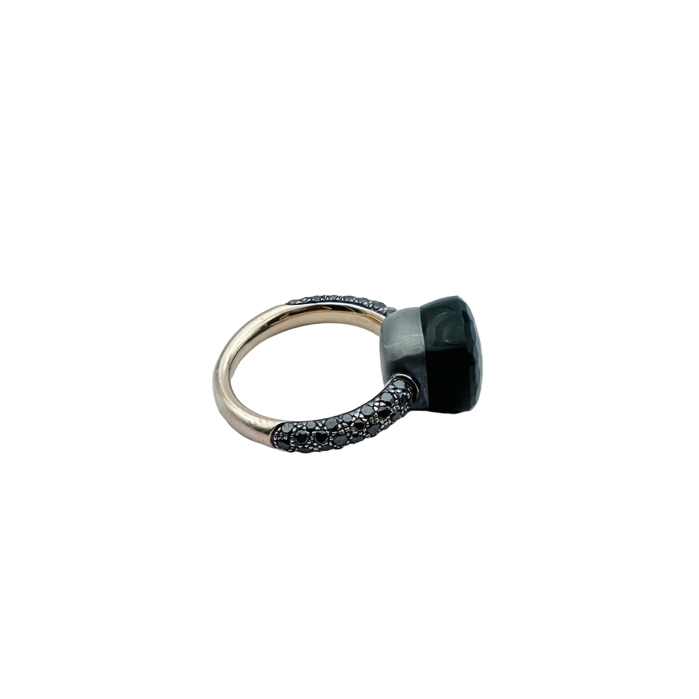 Bague POMELLATO "Nudo" en or rose, titane, obsidienne et diamants noirs