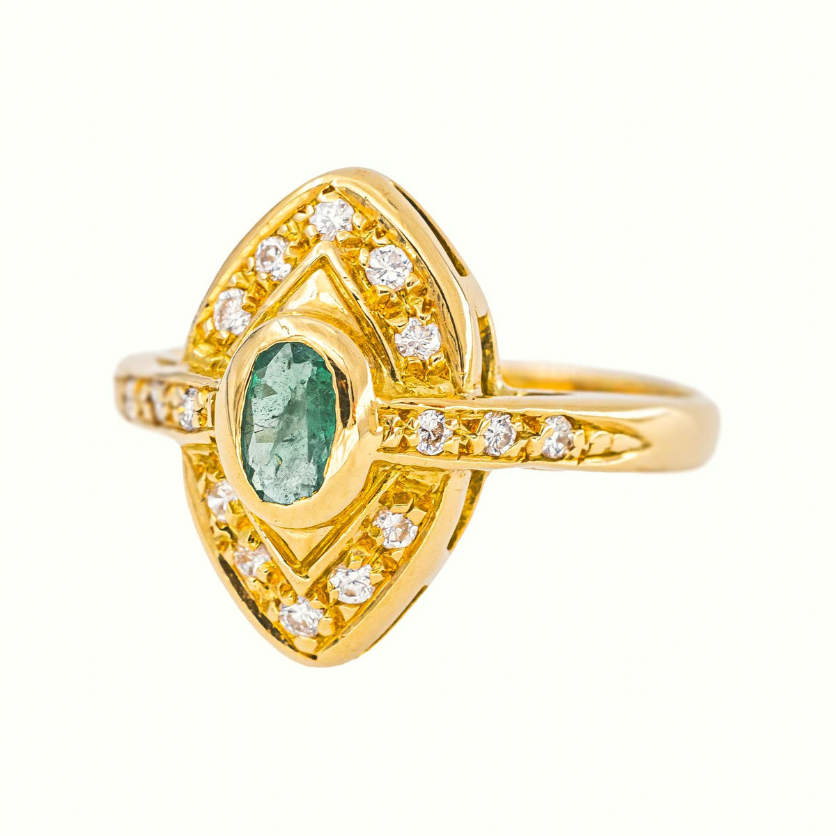 Bague  Marquise Or jaune Emeraude
