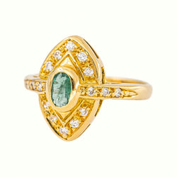 Bague  Marquise Or jaune Emeraude