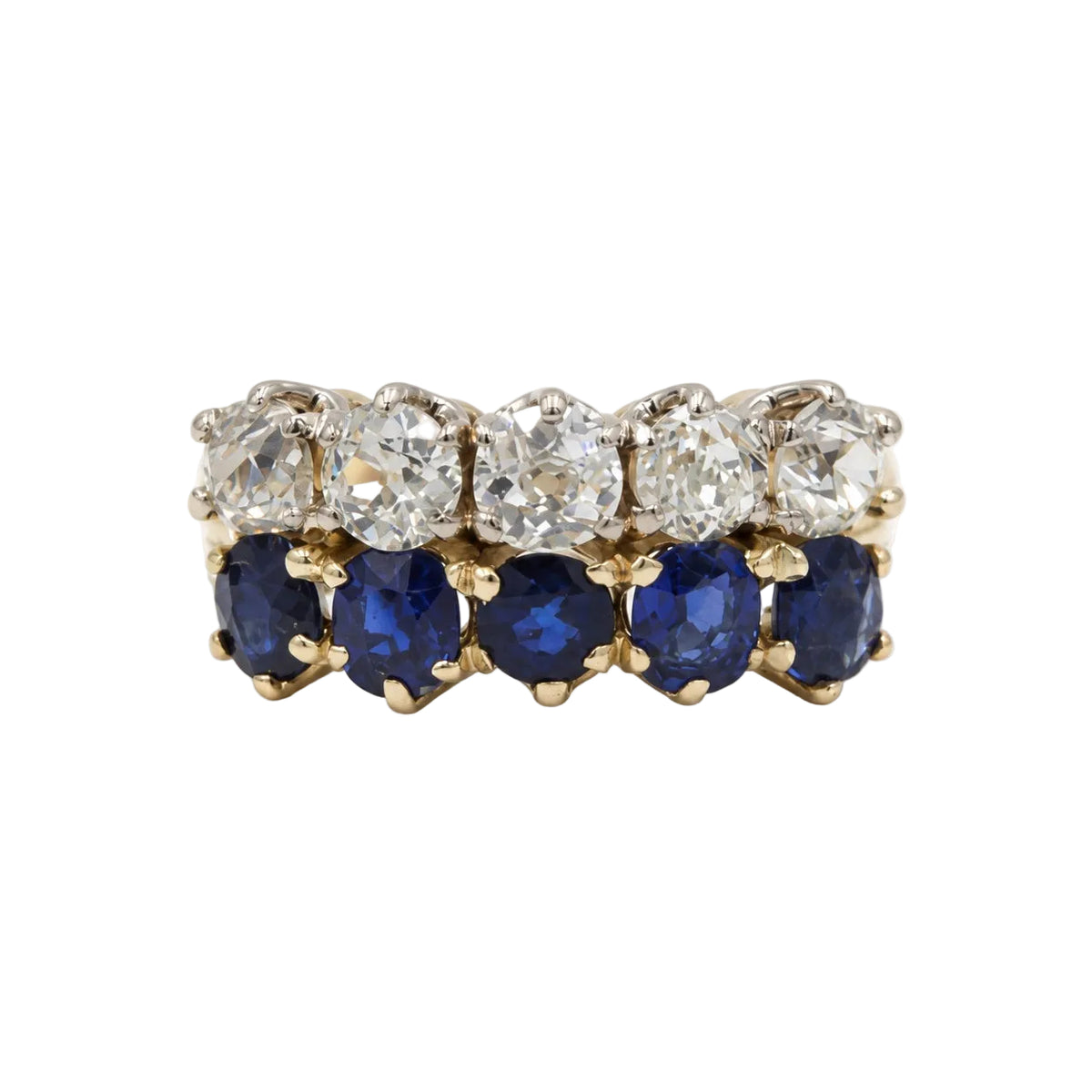 Bague Alliance en or blanc, or jaune, saphirs et diamants