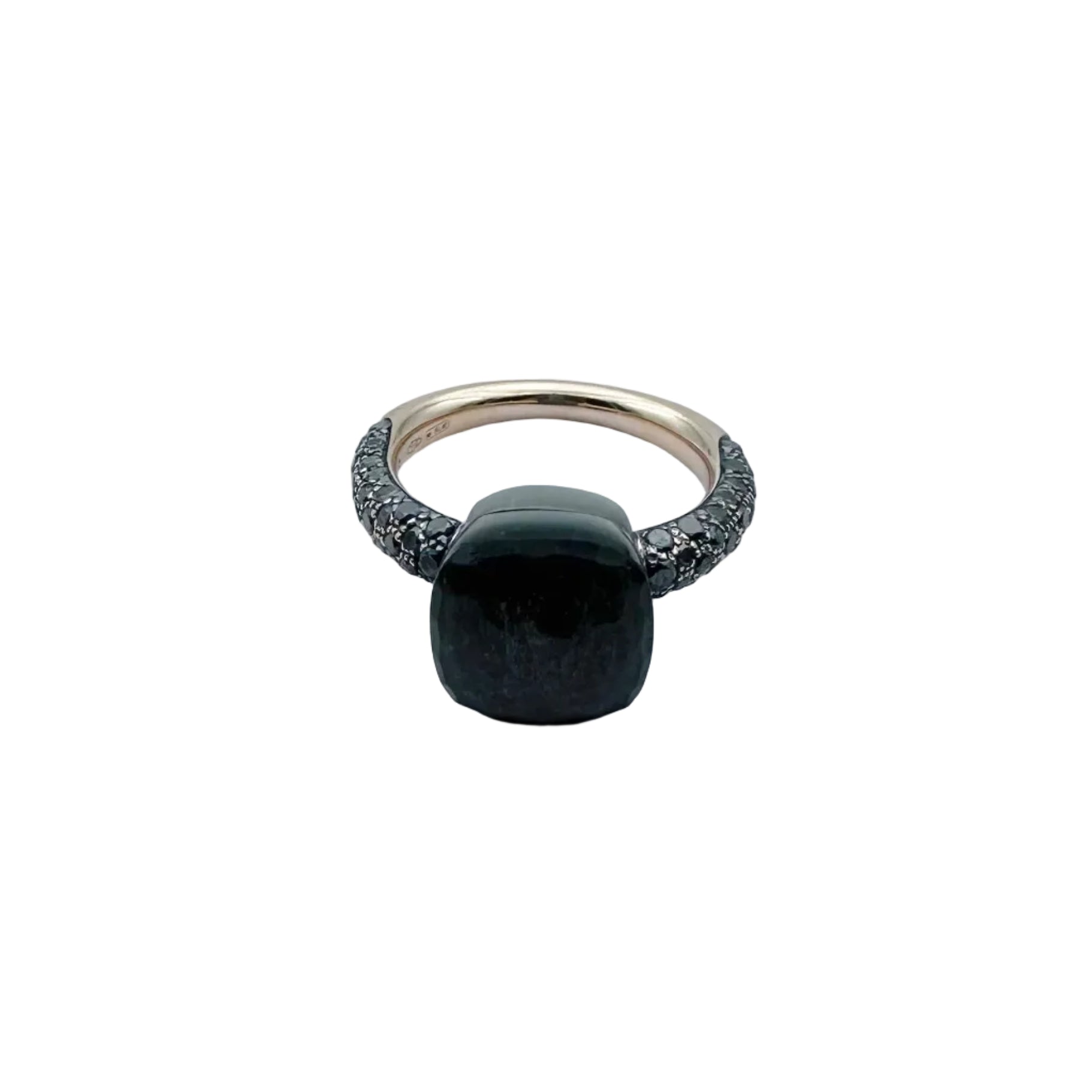 Bague POMELLATO "Nudo" en or rose, titane, obsidienne et diamants noirs