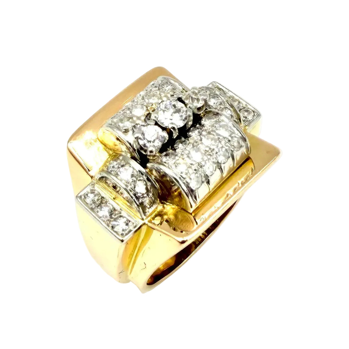 Bague Tank en or jaune, platine et diamants