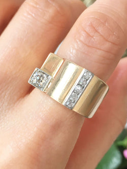 Bague tank en or jaune 18 carats et diamants
