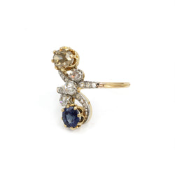 Bague Toi & Moi en or, platine, saphir et diamants