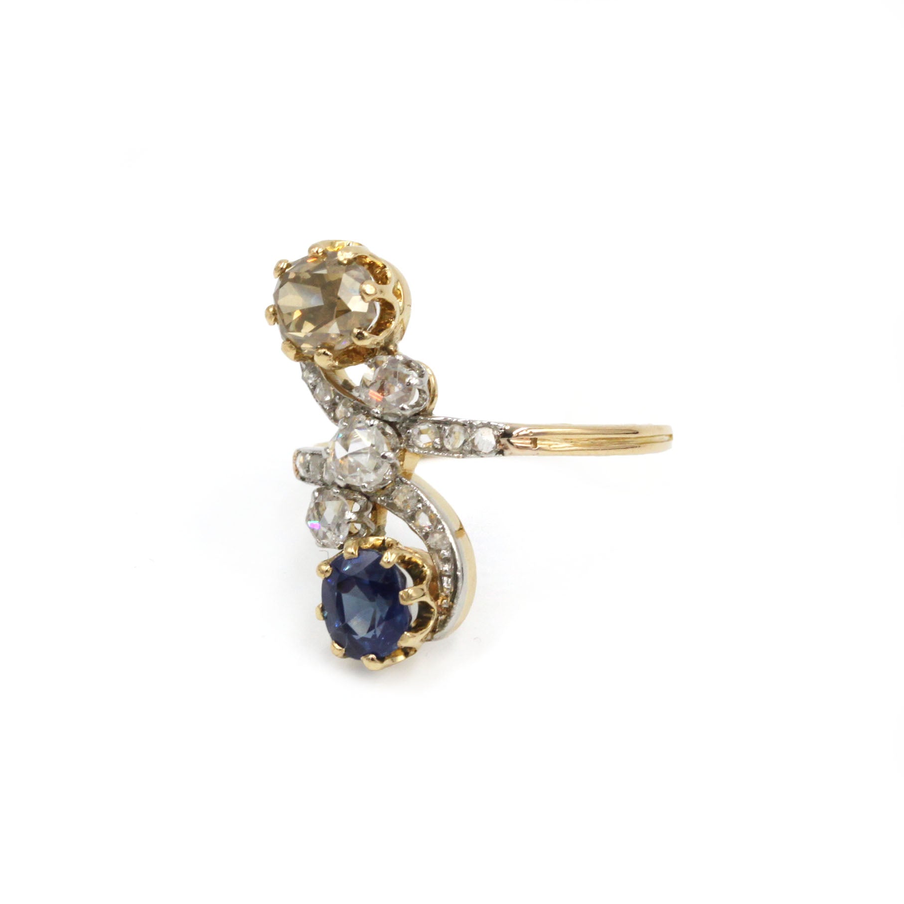 Bague Toi & Moi en or, platine, saphir et diamants