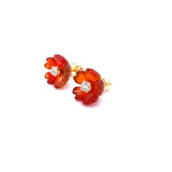 1960s Diamond Carnelian Stud Flower Earrings - Castafiore