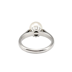Bague Solitaire en or blanc, perle et diamants