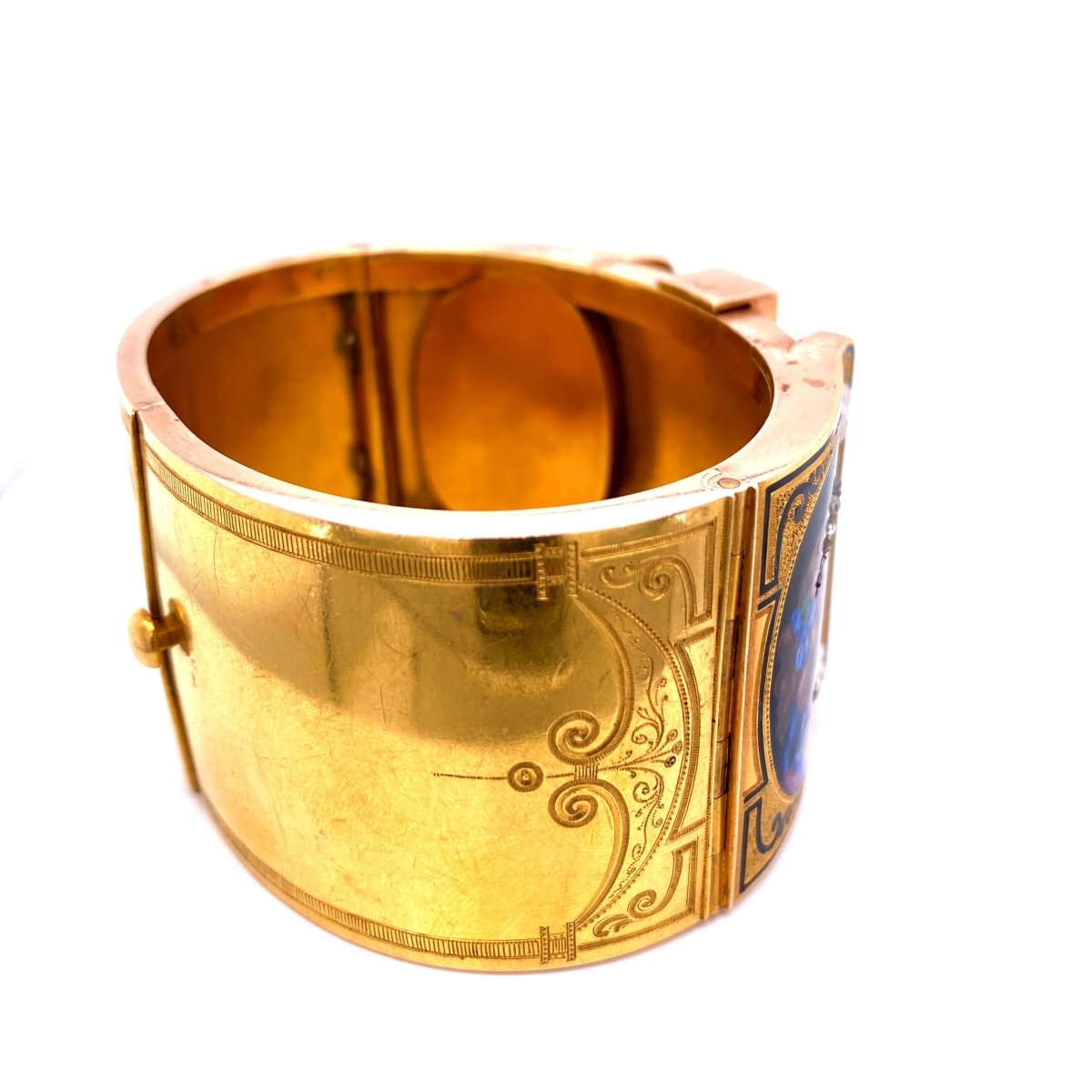 19th Century Austrian Enamel Diamonds Pearls Gold Portraits Bangle - Castafiore