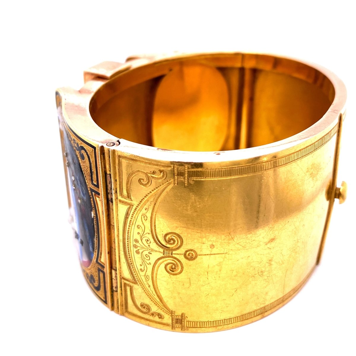 19th Century Austrian Enamel Diamonds Pearls Gold Portraits Bangle - Castafiore