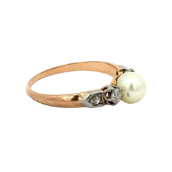 Bague Solitaire en or blanc, or jaune, perle et diamants