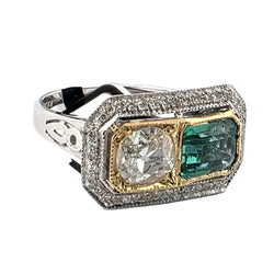 Bague Toi & Moi en or blanc, or jaune, émeraude et diamants