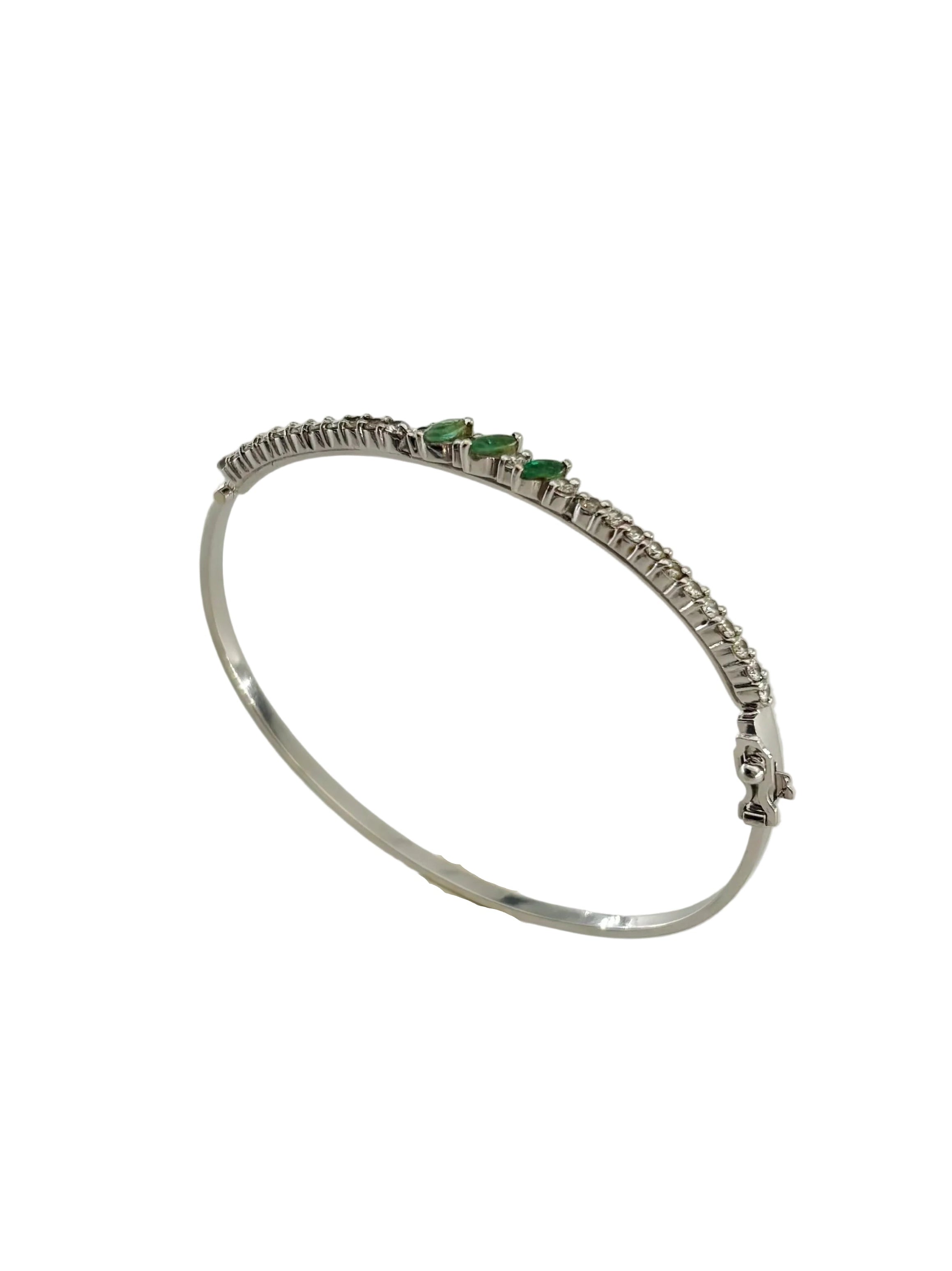 Bracelet Jonc en or blanc, émeraudes et diamants