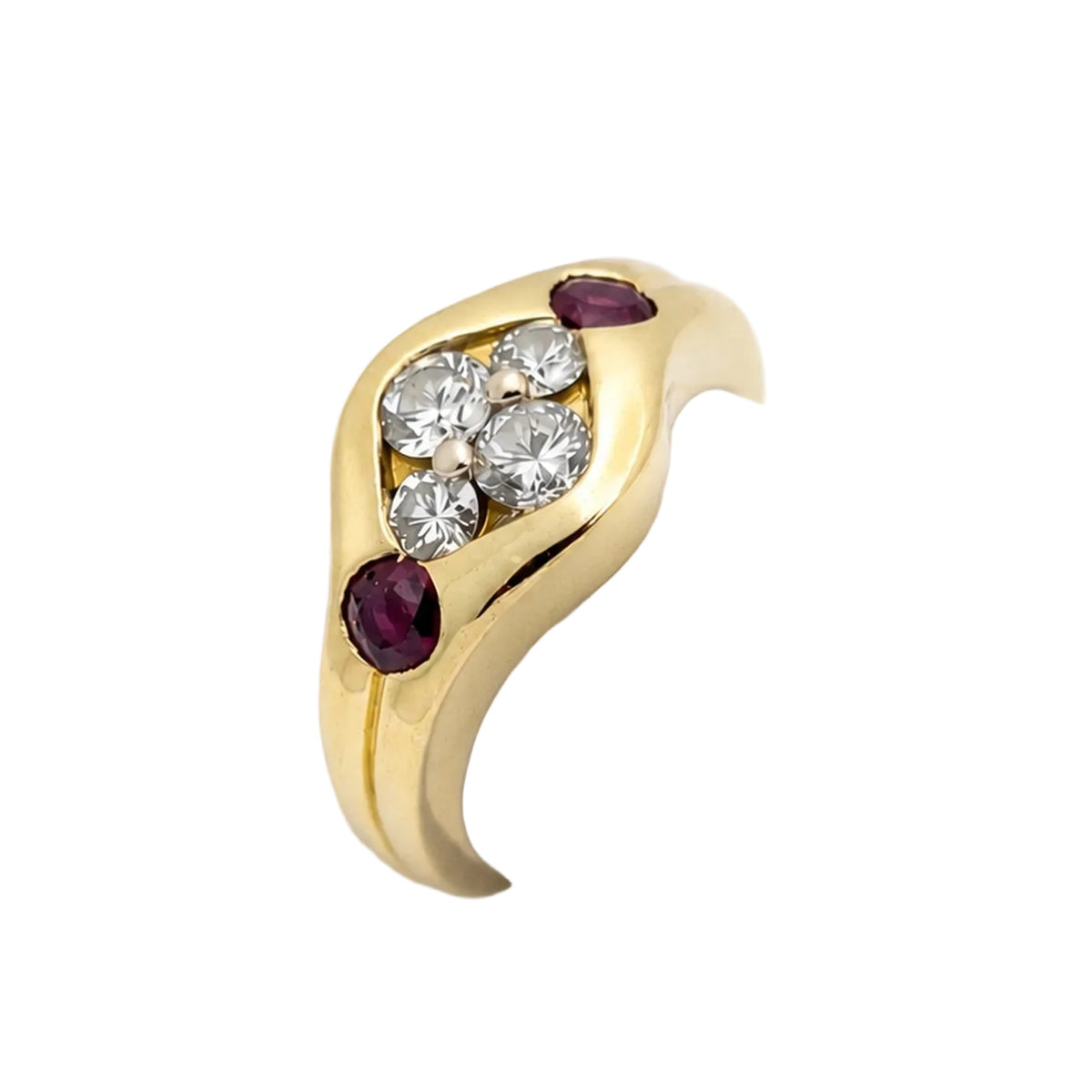 Bague en or jaune, rubis et diamants