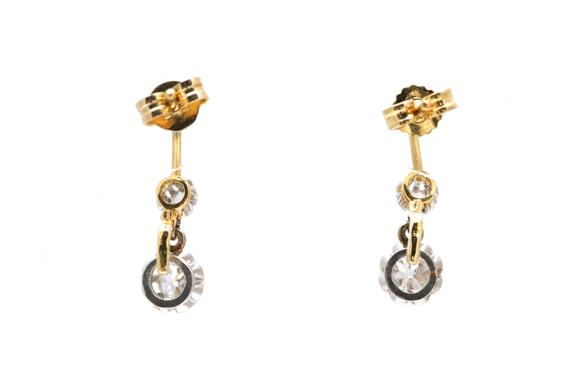 Boucles d'oreilles Puces en or jaune, argent et diamants