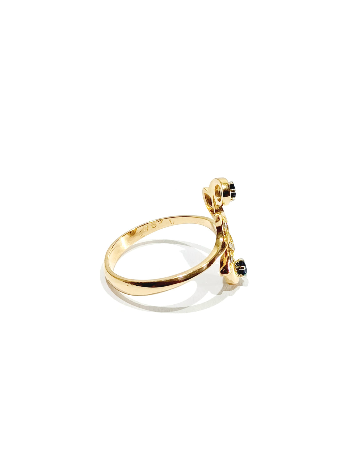 Bague Toi et Moi en or jaune, saphir, et diamants