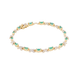 Bracelet Ligne en or jaune, émeraudes et diamants