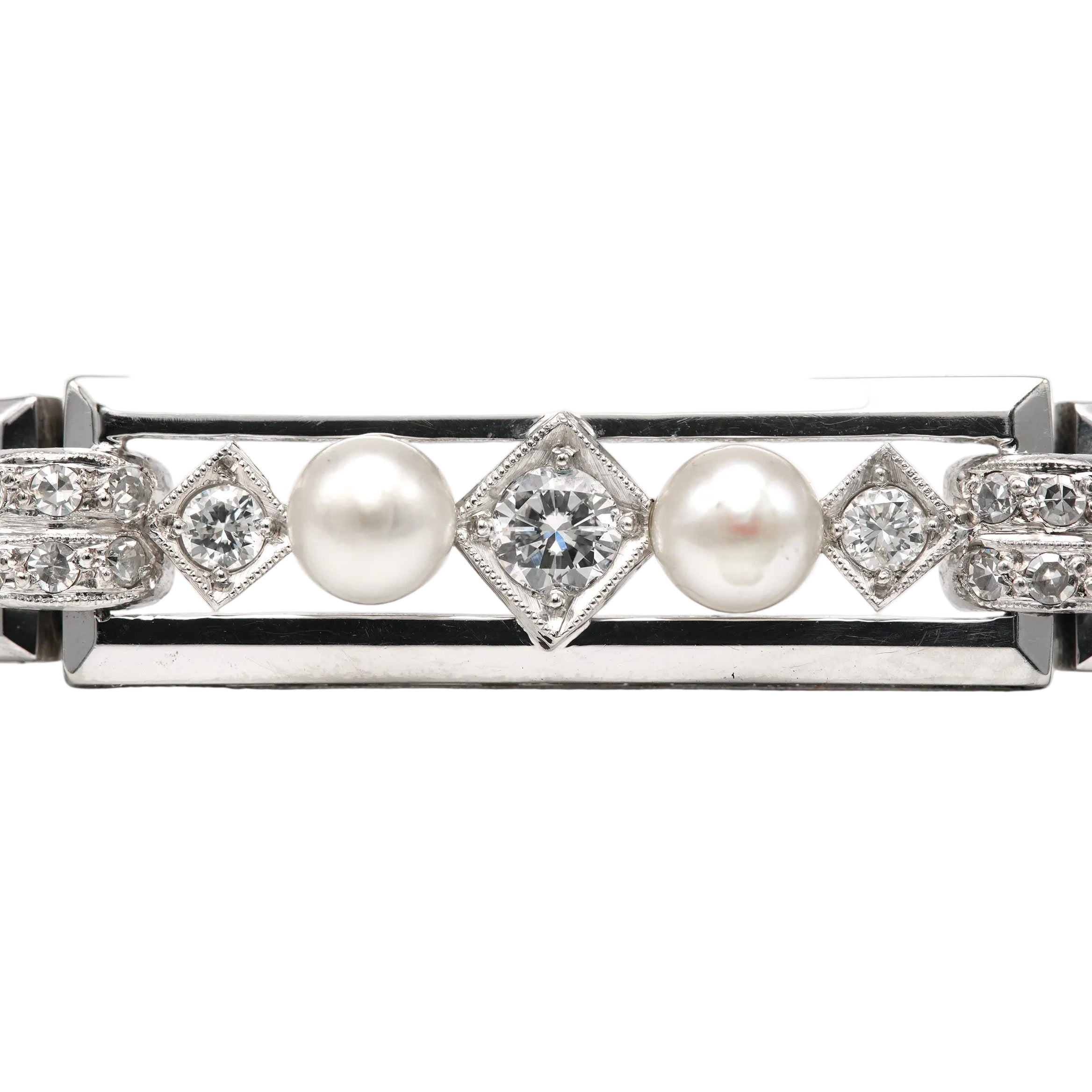 Bracelet Ligne en or blanc, perles et diamants