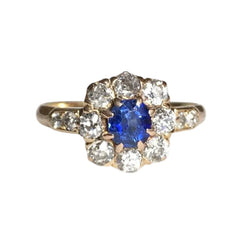 Bague Marguerite en or jaune, saphir, et diamants