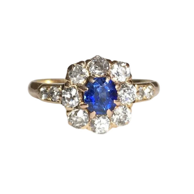 Bague Marguerite en or jaune, saphir, et diamants