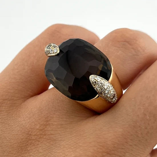 Bague Cocktail en or jaune, quartz et diamants