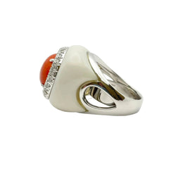 Bague Cocktail LUCIANO SOMENZI en or blanc, agate, corail et diamants