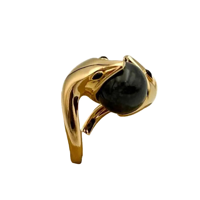Bague Cocktail BOUCHERON "Trouble" en or jaune, émail et jade