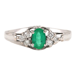 Bague Trilogie en or blanc, émeraude et diamants