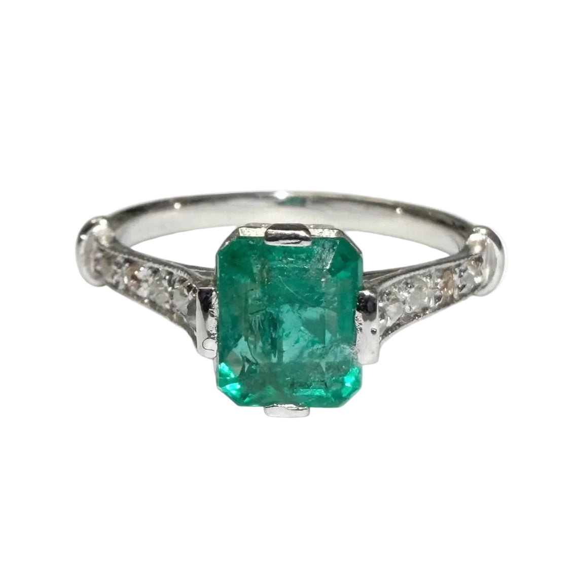 Bague Solitaire en or blanc, émeraude et diamants
