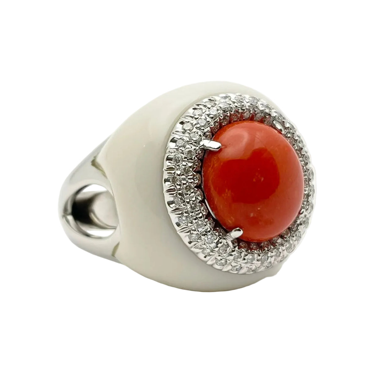 Bague Cocktail LUCIANO SOMENZI en or blanc, agate, corail et diamants