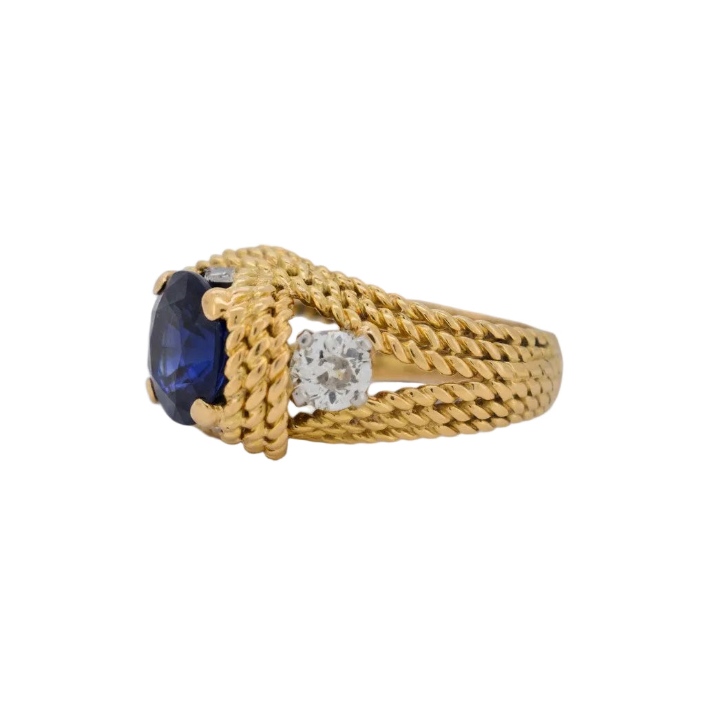Bague Cocktail en or jaune, saphir et diamants