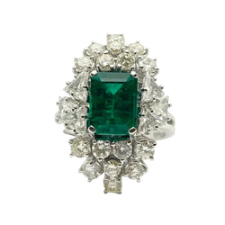 Bague Entourage en or blanc, émeraude et diamants