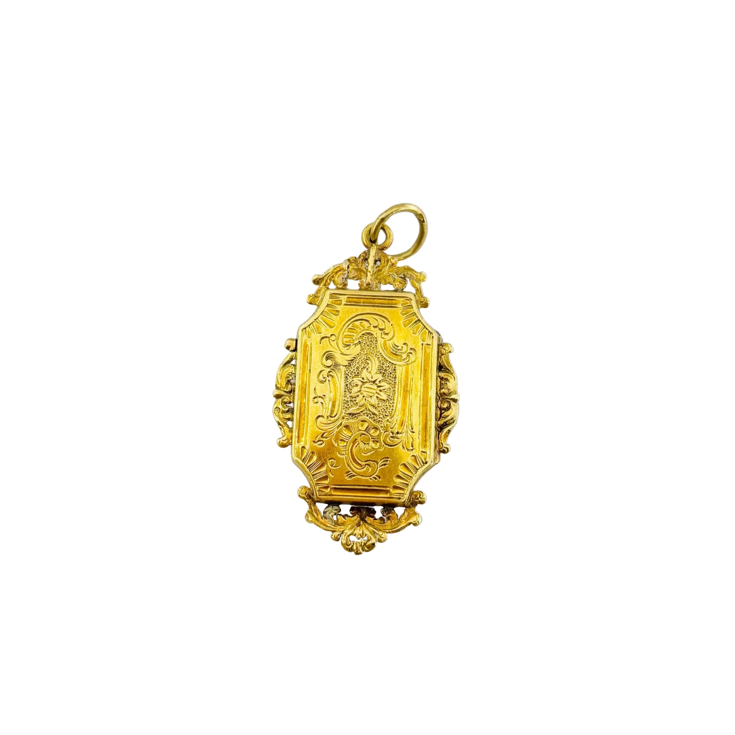 Médaillon en or jaune, perles et émeraudes